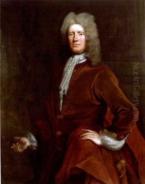 A Portrait Of A Gentleman With Powdered Wig, Lace Jabot And Russet Coat - view 1