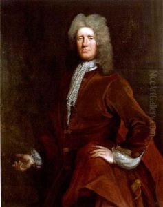 A Portrait Of A Gentleman With Powdered Wig, Lace Jabot And Russet Coat by Enoch Seeman