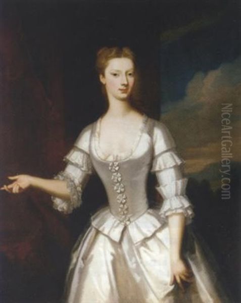 Portrait Of A Lady (miss Sophia Edgecomb?) In A Grey Satin Dress - view 1