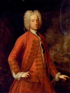 Portrait Of A Man (charles Jervas?), Three-quarter-length, In A Red Jacket, A Battle Beyond