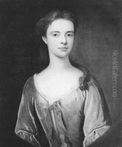 Portrait Of A Lady (catherine Sancroft?) Wearing A Blue Decollete Dress - view 1
