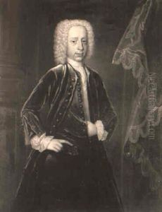 Portrait Of Sir John Eden Wearing A Blue Velvet Coat by Enoch Seeman