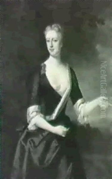 Portrait Of A Lady In A Blue Satin Dress With White Trim - view 1