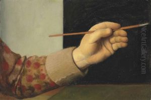 Hand Des Kunstlers Mit Pinsel Hand Des Kunstlers Mit Pinsel