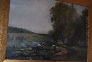 Study Of Woodcutters On A River Bank