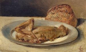 Still-life With Chicken On An Plate by Giovanni Segantini