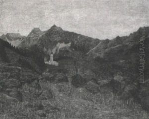 Alpenlandschaft Mit Kirche by Mario Segantini
