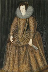 Portrait Of Lady Elizabeth Hastings, Countess Of Worcester, Wearing An Elaborately Embroidered Dress With A Miniature