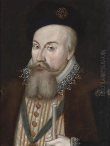 Portrait Of Sir Robert Dudley, Earl Of Leicester, Bust Length In A White Doublet Embroidered With Gold And A Fur-trimmed Robe, A Black Cap And The Sash Of The Order Of The Garter