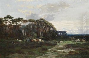 Pferde In Bewaldeter Landschaft