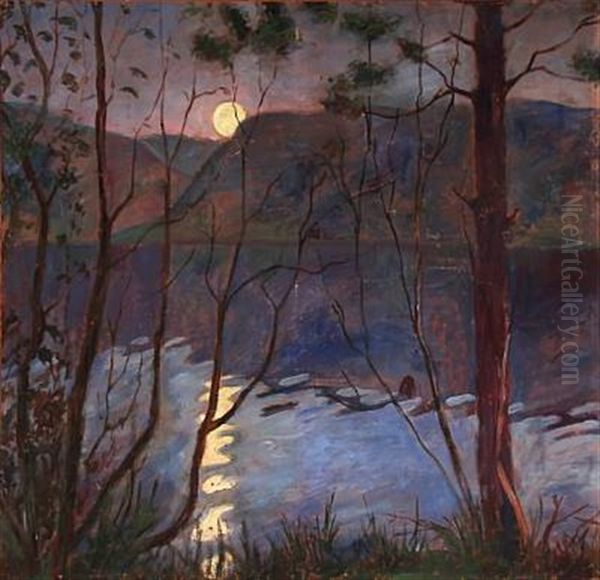 Norwegian Evening Atmosphere In Kvitseid With A Lurking Troll On The Water Surface - view 1