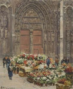 Rouen, Le Marche Au Fleurs Devant La Cathedrale by Adrien Segers
