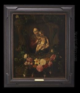 Virgin And Child In A Cartouche With Flowers And Butterflies by Daniel Seghers