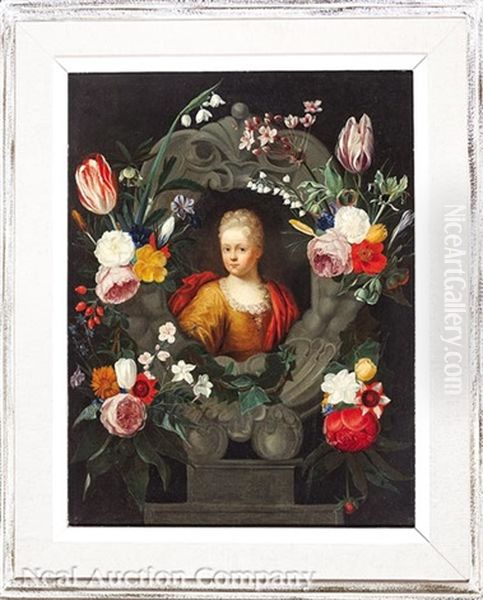 Bust Of Woman Surrounded By A Floral Cartouche - view 1