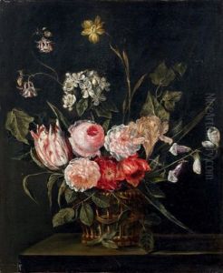 Corbeille De Fleurs Sur Un Entablement