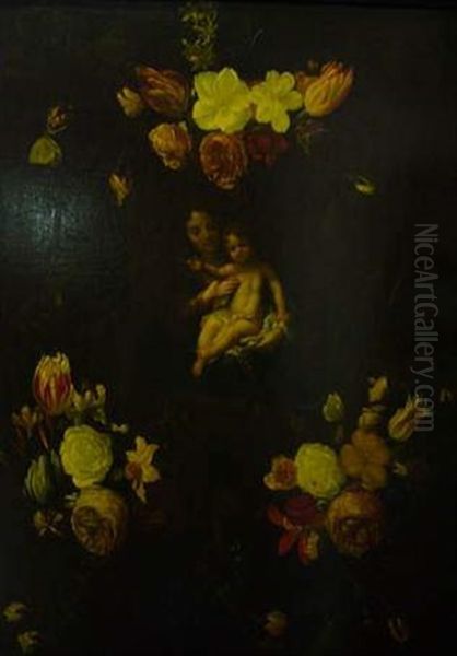 Guirlande De Fleurs Avec La Vierge A L'enfant - view 1