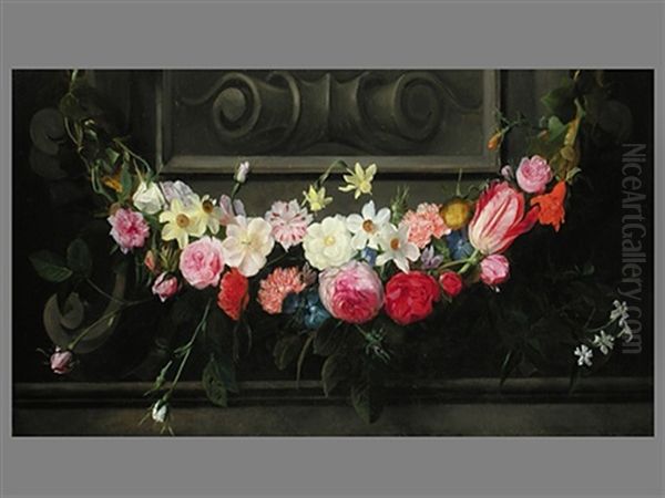 Blumengebinde An Einem Steinornament - view 1