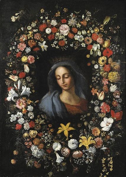 Vierge Entouree D'une Guirlande De Fleurs - view 1