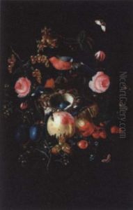 Arrangement Of Fruit, Flowers And Butterflies Around A Bird's Nest by Daniel Seghers