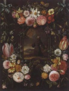 Franz Von Assisi Umgeben Von Blumengirlanden