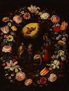 Anbetung Der Hirten In Einem Blumenkranz Anbetung Der Hirten In Einem Blumenkranz