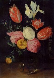 Roses, Tulips, An Iris, Pansies And An Anemone In A Glass Vase Roses, Tulips, An Iris, Pansies And An Anemone In A Glass Vase