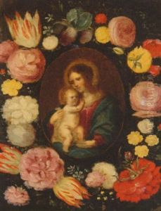 The Madonna And Child In A Medallion Surrounded By A Garland Of Flowers
