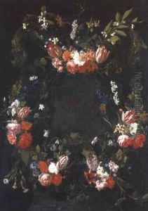 Swags Of Roses And Other Flowers On Feigned Stone Cartouche Swags Of Roses And Other Flowers On Feigned Stone Cartouche