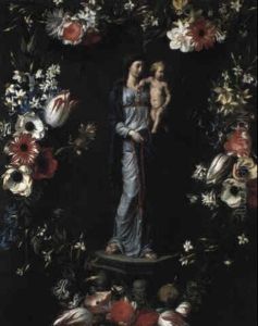 Vierge A L'enfant Entouree D'une Guirlande De Fleurs