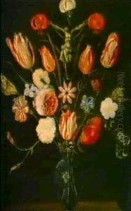 Ein Blumenstrauss In Einer Vase Mit Dem Gekreuzigten by Daniel Seghers