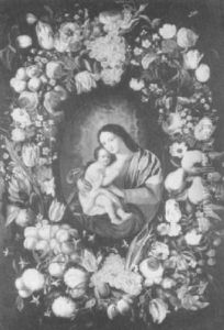 The Madonna And Child Surrounded By                         A Garland Of Flowers And Fruit by Daniel Seghers