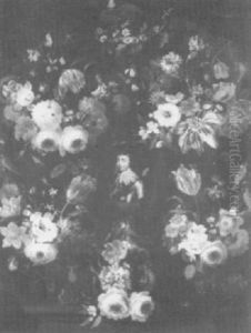 Portrait Of A Nobleman, Small Bust Length, Decorated With Swags Of Mixed Flowers by Daniel Seghers