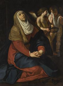 The Virgin In Prayer At The Foot Of The Cross, With Crying Angels