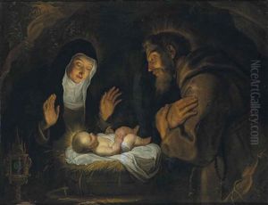 Sainte Claire Et Saint Francois D'assise En Adoration Devant L'enfant Jesus Sainte Claire Et Saint Francois D'assise En Adoration Devant L'enfant Jesus