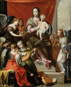 Thronende Madonna Mit Kind Und Musizierenden Engeln