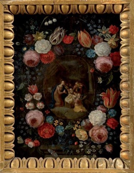 La Nativite Entouree D'une Guirlande De Fleurs - view 1
