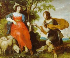Ein Junger Mann Erklart Einer Jungen Hirtin Seine Liebe by Gerard Seghers