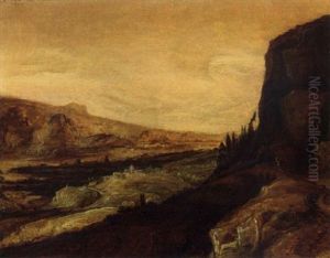 A Rhenish Landscape With A Traveller On A Bridge by Hercules Seghers