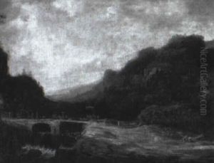 An Extensive Mountain Landscape With Bridge Over A Cascade An Extensive Mountain Landscape With Bridge Over A Cascade