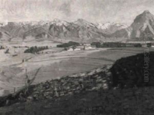 Landschaft Mit Feldern Und Weilern Vor Bergkette by Paul Segisser