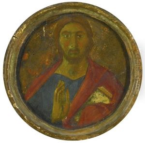 Christ Blessing, The Upper Terminal Of A Painted Cross by Niccolo Segna di Buonaventura