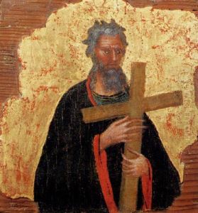 A Male Saint Holding A Cross