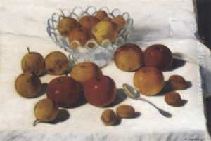 Apples And Walnuts On A Draped Table