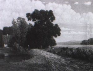 Sommerlandschaft Mit Weidenden Kuhen, Am Teich Eine Bauerinmit Knabe by Carl Seibels