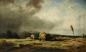 Heuernte Bei Aufziehendem Gewitter by August Seidel