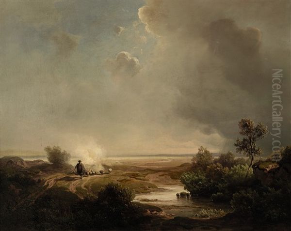 Schafer Mit Seiner Herde Auf Staubiger Strase - view 1