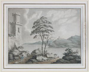 Figures By A Castle In A Lake Landscape by John Boyne