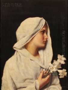 Profile Of A Young Woman, Draped In White, Holding A Lily
