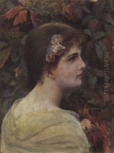 Frauenkopf Im Profil Vor Herbstlaub