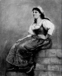 Junge Frau, Auf Einer Mauer Sitzend by Alfred Seifert